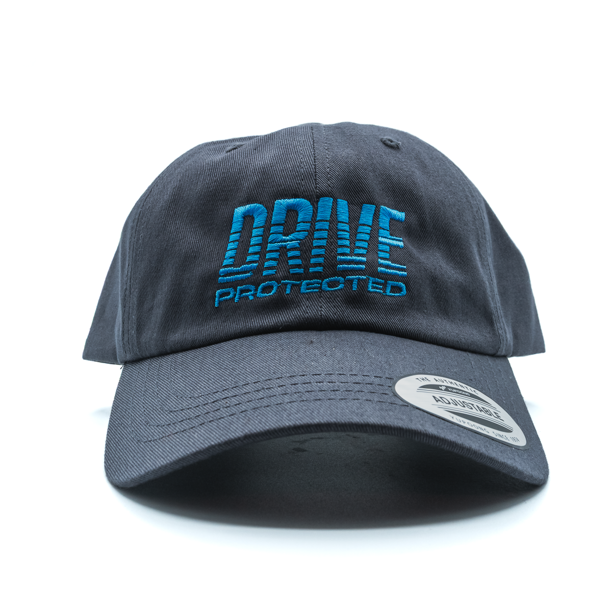 Gray cap with 'Drive Protected' text on a white background