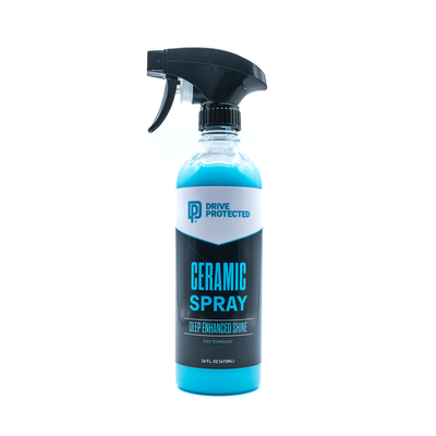 Bottle of Ceramic Spray with black and blue design on a white background
