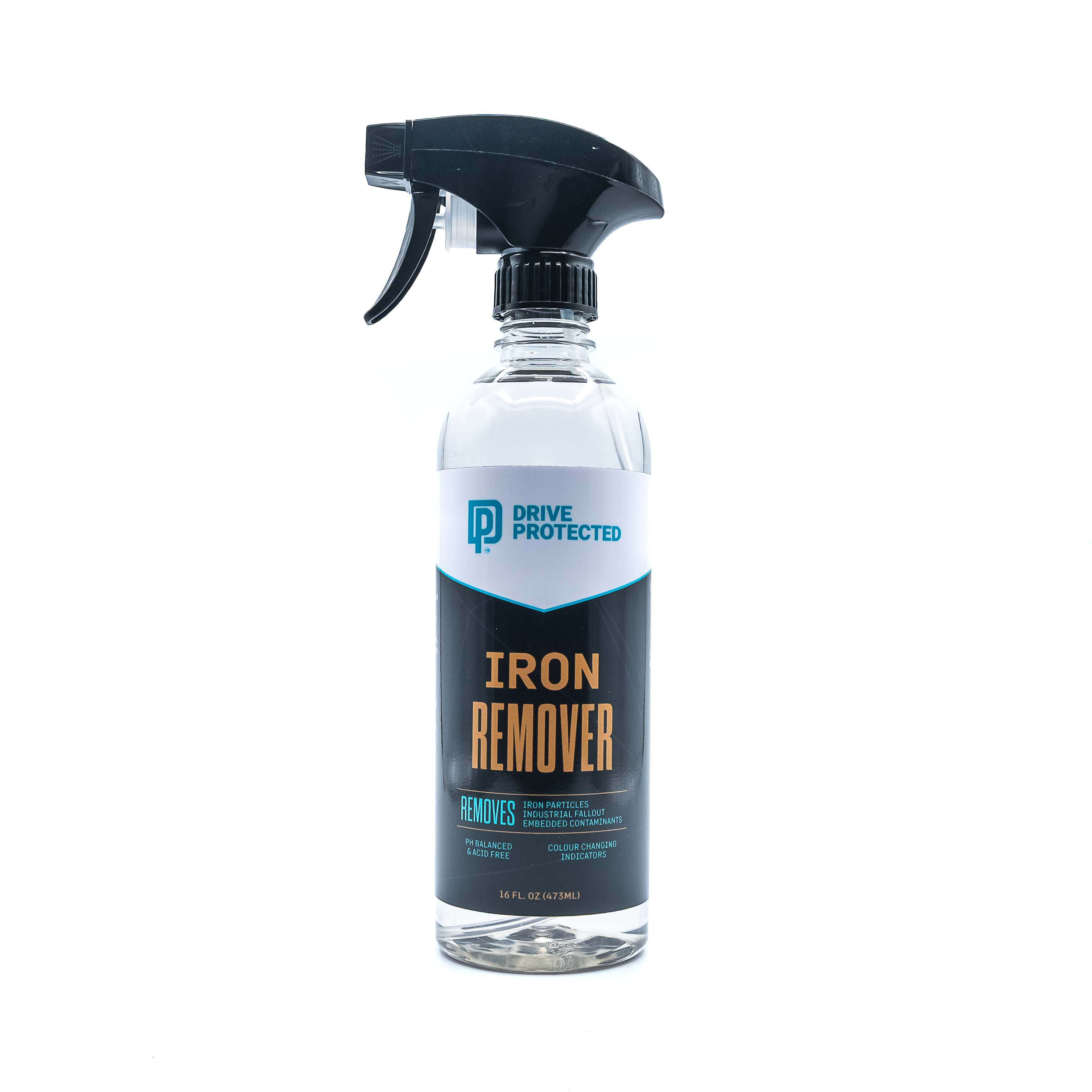 Bottle of Iron Remover with spray nozzle on a white background