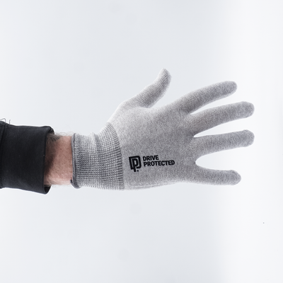 Gray wrap glove with 'Drive Protected' logo on a white background